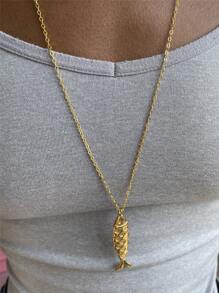 Stainless Steel Golden Fish Pendant Necklace, Ocean Theme Jewelry Collection