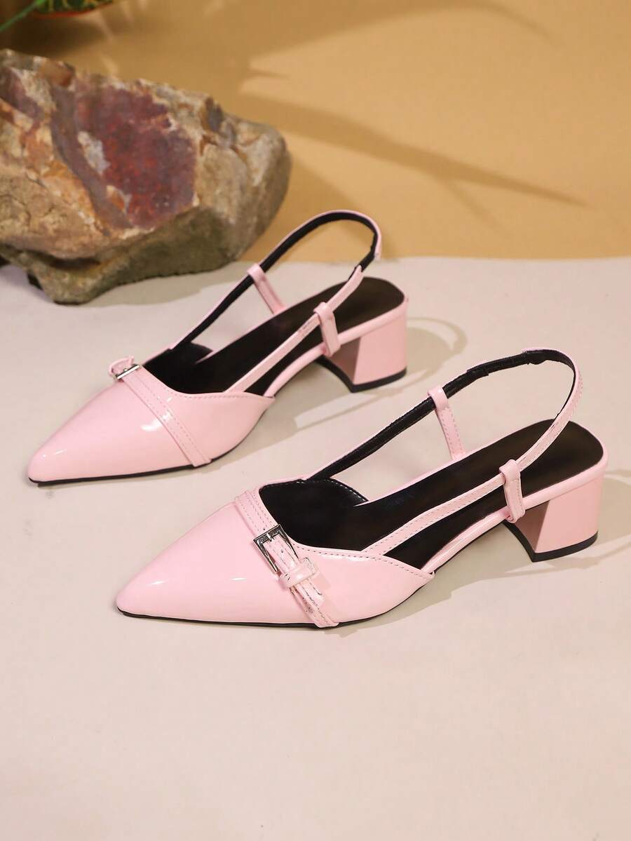 Women's Pointed Toe Kitten Heel Mule Sandals, Elegant Burgundy High Heels - Pink - View 1