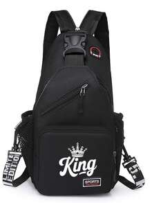 King Print Crossbody Bag, With Adjustable Shoulder Strap And Zipper Closure, Headphone Port, Casual Simple Commuter Backpack Suitable For Travel And Daily Use - Multicolor - View 10