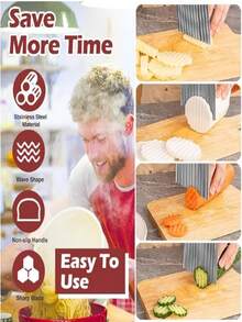 [ Kitchen Master Plan ] 1pc Stainless Steel Potato Curling Cutter - Manual Vegetable Slicer, Suitable For French Fries, Potato Slices, Etc. - Essential For Camping, Outdoor Kitchen And Party, Durable Kitchenware Supplies, Ripple Knife Stainless Steel Wolf Teeth Potato Knife, Potato Wave Knife, Kitchen Household Vegetable Cutting Artifact, Fancy Slicer, Vegetable Slicer Art Complex Slicer, Potato Net Slicer Tool, Color And Style Random - Multicolor - View 4