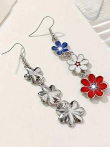 1 Pair Fashionable 4th Of July Red White Blue Floral Earrings, Creative European And American Style - Multicolor - View 4