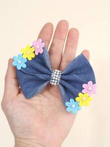 2 Stücke blaue Jeans Haarbögen für Frauen und Mädchen, bunte Haarbögen mit Kunstperlenblume, Haarstyling-Clips, süßer Blumendekoration, Denim-Haarbögen, Lässig-Bögen, Barettes, Urlaubsoutfits, Haarspangen, Frauenhaarschmuck, Klemmclips