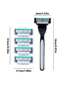 jifuli Men Razor Blade 4-Layer Stainless Steel Shaving Blade Replaceable Manual Shaver Heads