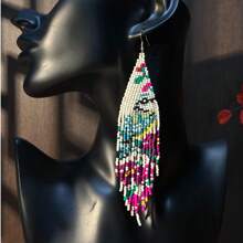AHAYA Handmade Beaded Tassel Earrings Official Website Original Design Bird Flower Asymmetric Bohemian Style Seed Bead Pendant Earrings Women's Jewelry Gift For Women