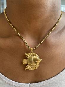 Stainless Steel Ocean Elements Minimalist Design Pendant Necklace With Fish, Starfish, Shell For Women