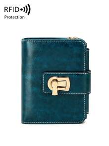 MIYIN 复古油蜡女士钱包，RFID 防盗短款三折钱包，带信用卡夹层，时尚按扣零钱包带拉链口袋，商务休闲，教师节礼物，周年纪念日礼物，生日礼物，女士钱包，白领女士钱包，钱包，小钱包，RFID 防盗钱包 - 水鴨藍 - 查看 5