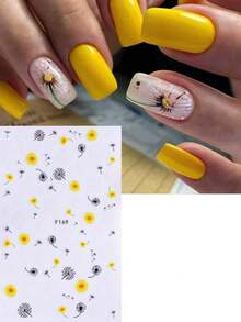 2 件优雅黄色向日葵蒲公英指甲贴花 3D 夏季花朵贴纸适用于指甲艺术用品 DIY 自粘设计美甲配件家庭沙龙用品