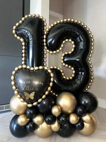 43pcs Black Number Column Balloon Set, Includes 32 Inch (81.28cm) Black Number Foil Balloons, Black & Metallic Gold Round Latex Balloons, Suitable For Anniversary, Birthday Decorations, Brides, Wedding Decor, Graduation, Festivals, Party Decor