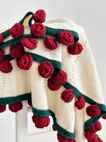 1pc Rose & Sunflower Bouquet Shawl, Handmade Crochet Office Nap Blanket Scarf, Gift For Friends