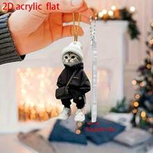 Pendente decorativo gatto carino e alla moda, accessorio perfetto per auto e borse, può essere usato come ciondolo per zaino, ciondolo per auto, per partner, anniversario di famiglia, Ognissanti, regalo di Natale perfetto, piatto in acrilico 2D