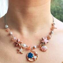 1pc Summer Beach Pearl & Shell Necklace, Romantic Ocean Style Necklace Perfect For Vacation Check-In - Multicolor - View 2