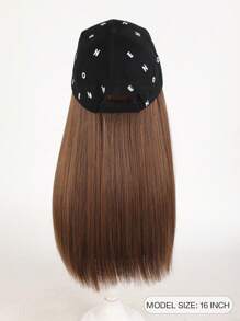 16 英寸长直发合成假发棒球帽接发帽假发黑棕色可调节女士假发