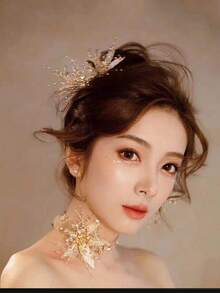 1 件新娘配饰闪亮宫廷风格渐变色枫叶锌合金发夹，适合所有季节