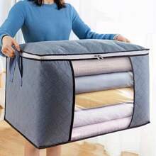 2 Types Of Large Capacity Quilted Storage Bags With Zippers - Portable Towel, Bed Sheet, And Clothing Storage Box, Gray Fabric Container With Transparent Inspection Port And Handle, Multi Compartment Design For Easy Access, Wardrobe Storage Box (Horizontal, Vertical)