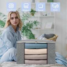 2 Types Of Large Capacity Quilted Storage Bags With Zippers - Portable Towel, Bed Sheet, And Clothing Storage Box, Gray Fabric Container With Transparent Inspection Port And Handle, Multi Compartment Design For Easy Access, Wardrobe Storage Box (Horizontal, Vertical)