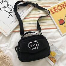 Bolso cruzado de hombro para teléfono móvil con diseño adorable de oso suave, estilo japonés vintage para estudiantes y niñas, bolso pequeño cuadrado - Negro - Ver 1