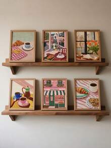 6 Pieces Patisserie Store Wall Arts Coffee Hanging Pictures Croissant Canvas Posters Afternoon Tea Print Picture Dessert Shop Wall Decor For Kitchen Decoration Store Opening Gift No Frame