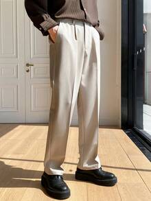 Men White Straight Pants Fashion Loose Suit Trousers Casual Draped Baggy White Wide Pant Male Streetwear - Màu Khaki - Xem 5