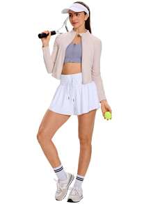 Women's 2-In-1 High Waist Running Shorts With Pocket Drawstring, Lightweight Golf, Tennis, Yoga Shorts, Sweat-Absorbing And Quick-Drying Fitness Skirt Shorts. - trắng - Xem 5