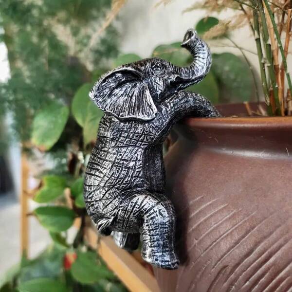 1pc Resin Elephant Hanging Planter Decoration –Elephant Figurine, Cartoon Themed Animal Garden Miniature, Outdoor Hanging Statue For Bonsai, Whimsical Garden Art Sculpture For Indoor Or Outdoor Use, Perfect For Unique Home Or Garden Decor