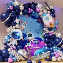 110 件太空主题宇航员气球花环套装，铝箔和乳胶气球，宇航员和火箭铝箔气球，适用于生日、周年派对、毕业典礼、洗礼、主题派对、家居装饰、万圣节、圣诞节、新年