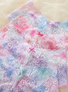4 Pcs Sexy Lace Tie Dye Color Women's Underwear, Hipster Triangle Panties