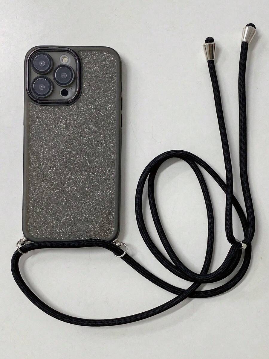 Keychain, Lanyard 1pc Hemp Rope Glitter Paper + Premium Black Magical Eye Decor Shockproof Perforated Lens Protection Phone Case Compatible With Apple/Compatible With OPPO/Compatible With Vivo/Compatible With Redmi/ Series, International Version,  Not The Domestic Version - Black - View 1