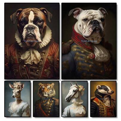 1 pieza/3 piezas Pósteres de arte de pared con opción de marco - Retratos vintage de animales: pareja de ciervos, conejo, caballo, koala. Pósteres e impresiones en lienzo para decoración de sala de estar