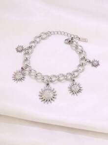 1Pc Summer Beach Stainless Steel Vintage Sun Charms Bracelets For Girl 18K PVD Plated Sunburst Smiling Sun Chain Bracelets Jewelry Suitable For Daily Wear By Women - Bracelet - View 5