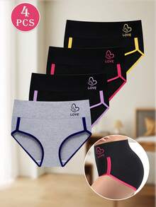 4pcs High Waist Panties For Women, Colorblock Design, Soft & Breathable Briefs - Nhiều màu - Xem 5