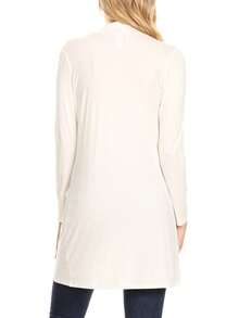 Classic Open Front Long Sleeve Cardigan With Side Pockets  Plain  Casual    Pocket      Daily - 象牙 - 查看 4