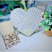 Marco de fotos de madera para libro de visitas de boda con diseño de corazones incrustados, cartel de recepción de boda con corazones, idea de libro de visitas para fiesta de cumpleaños, decoración para bodas