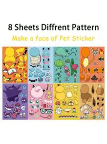 pokemon 8pcs Pokemon 6.3" X 4.3", Make Your Own Cartoon Game Themed Cute Stickers, Make Character Stickers For Party Favor Supplies, Crafts, Toy Stickers, Birthday Gift Toys, Craft Stickers, Cute Stickers, Pikachu, Craft Kits, Ideal Gift For Enthusiasts