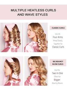 1 pieza Rizador de pelo plegable suave 4 en 1, que crea peinados con ondas grandes y pequeñas, rizador de pelo sin calor para rizos durante la noche, rizadores de pelo sin calor para dormir, set de cintas rizadoras suaves sin calor con clip para rodillos de pelo para look de soplado, herramientas de peinado, accesorios para el cabello - Multicolor - Ver 3