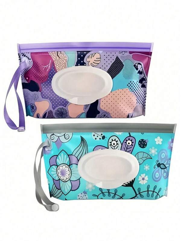 2pcs/Pack Baby Wipes Refill Bags, Portable Flip-Top Wet Wipes Pouches, Self-Sealing Wipes Storage Bags (Random Color & Style)