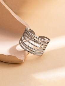 1 件时尚简约不锈钢开口戒指，不对称几何钛钢戒指，珠宝配饰，适合日常休闲佩戴、生日礼物、节日礼物