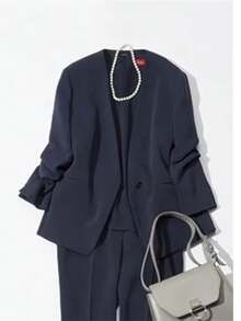 Suits, Pants Suits, Jackets, Long Pants, Women's Set-Ups, Top And Bottom Sets, 2-Piece Sets, Tapered Pants, Outerwear, Jackets, Trousers, Office Wear, Long Sleeves, Casual, Moms, Commuting - 藏蓝色 - 查看 3