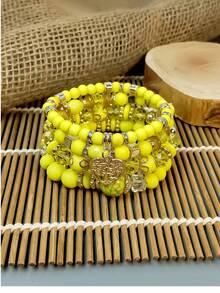 4pcs/Set Boho Style Multi-Layer Crystal Beaded Heart Pendant Women Bracelets - Yellow - View 7