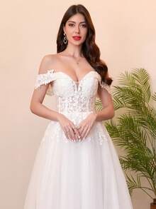 舞会礼服/公主款拖尾薄纱蕾丝婚纱，情人节 - 米色 - 查看 1