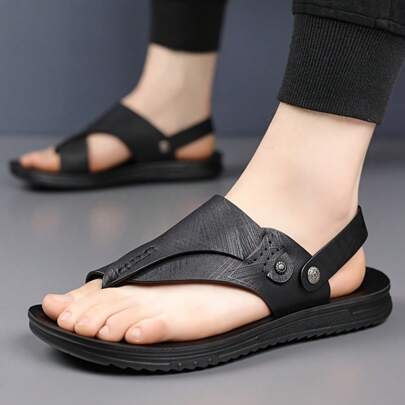 Local Warehouse-   Casual Daily Wear | Modern Casual Sandals | Comfortable Footwear Men's Casual Slip-On Sandals - Black Synthetic Upper, Breathable P