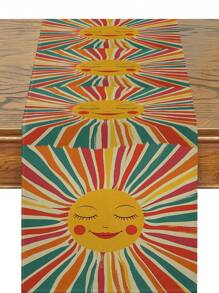 1pc Modern Sunface, Sunflower, Coconut Tree Printed Tablecloth, Kitchen Dining Room Decor, Holiday Decor, Home Gathering Decor, Home Decor, Scene Decor, Outdoor Dining Table, Coffee Table Decor