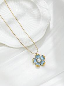 Mazuer 1pc 18K Gold Plated Vintage Summer Beach Sea Style Necklace, Versatile, Elegant, Subtle Floral Pendant Necklace, Suitable For Dates, Graduations, Thanksgiving Gifts, Holidays, Parties, Commute, Vacation