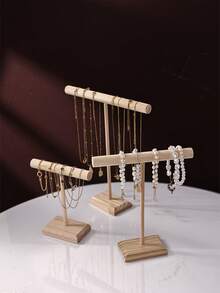 1pc Wooden Bead Jewelry Storage Rack, T-Shape Bracelet Necklace Hair Accessories Display Stand, Multipurpose Detachable Wooden Organizer Rack For Keys, Jewelry Home Storage Back To School - Wood Color - View 9
