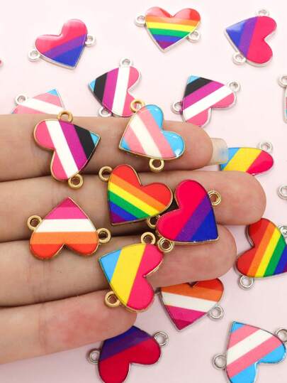 10 Peças Conectores de Esmalte em Forma de Coração com Bandeira do Arco-íris - Expressão de Orgulho LGBTQ, Colar de Casal, Pulseira, Chaveiro e Outros Enfeites de Corrente DIY Pingentes e Encantos de Liga - Perfeito para Uso Diário e Presente do Mês do Orgulho, Celebre a Diversidade com Amor