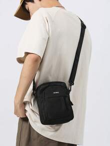 1Pc Solid Color Nylon Men's Crossbody Bag Shoulder Bag Zipper Phone Bag Storage Bag Portable Lightweight Zipper Closure Suitable For Men, College Students, Boyfriends, Husbands And Other Daily Outdoor Use, Ideal Mobile Phone Change Storage Bag For Travel Holidays Activities, Entertainment Vacation Dates And Other Occasions - Black - View 1