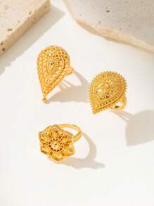Herseygold 1 Stück verstellbarer Größe, messingplattierter goldener Ring mit Blumen- und Mondhalbmond-Design, Schmuck im orientalischen Stil für Frauen, Hochzeit und Festlichkeiten