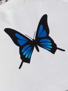 两件套女婴可爱蝴蝶印花上衣和蝴蝶印花短裤休闲套装，适合日常、通勤、海滩度假、户外活动