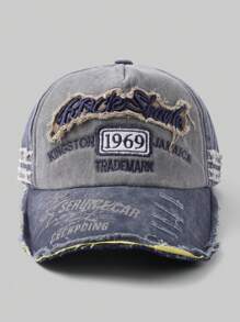 1pc Vintage Style Embroidered Letter Distressed Washed Hole Unisex Baseball Cap