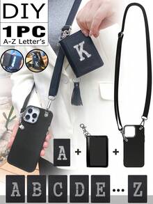 1pc Casual Fashion Phone Wallet Lanyard Kit With Phone Case Vertical Card Purse And Adjustable Shoulder Straps For Travel, Back To School, Gift (Diy Letter Stickers) For Women Wallet Purse Wallet - Black and White - View 2