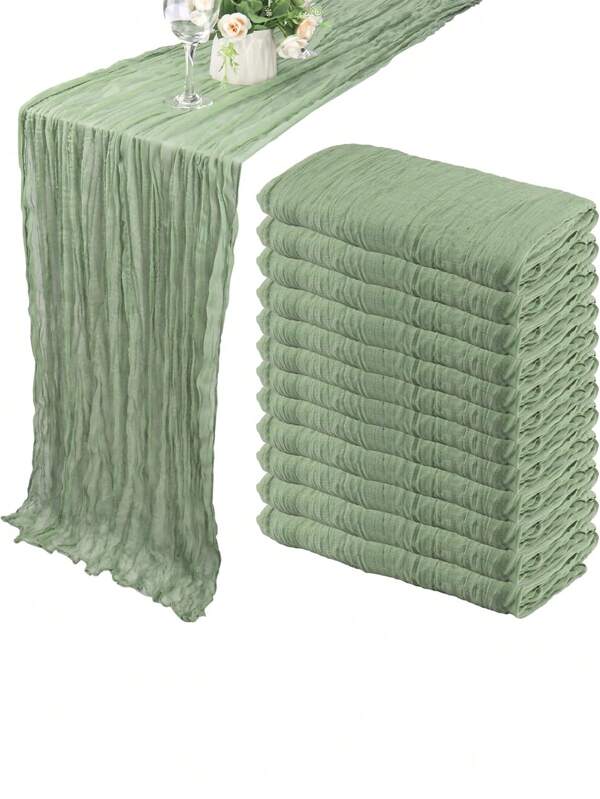 Boho Gauze Table Runner - 35x71/118 Inch Rustic Cheese Cloth Long Table Runner For Wedding, Bridal Shower, Birthday Party Decor (Dusty Sage Green)